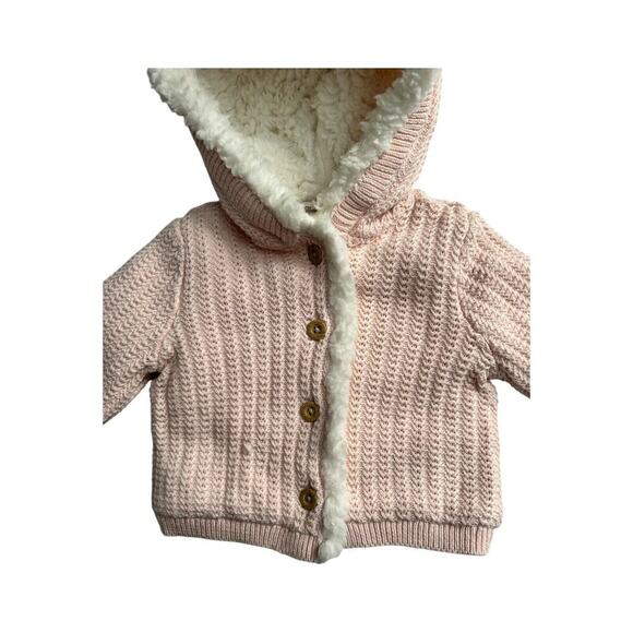 Tommy Bahama Sweater Jacket Size 3-6M Pink Herringbone Sherpa Lined Bunny Ears - Picture 3 of 10
